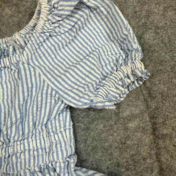 Crewcuts Seerscker Dress Blue White Stripe Toddler Girls 2 2T Puff Sleeve - Picture 5 of 10